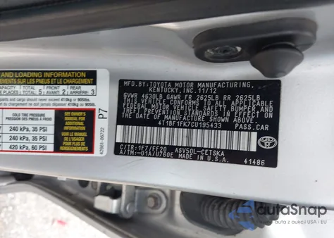 2012 Toyota Camry Se from USA, damaged, VIN 4T1BF1FK7CU195433